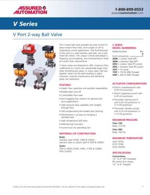 ASSURED V CATALOG V SERIES: V PORT 2-WAY BALL VALVES